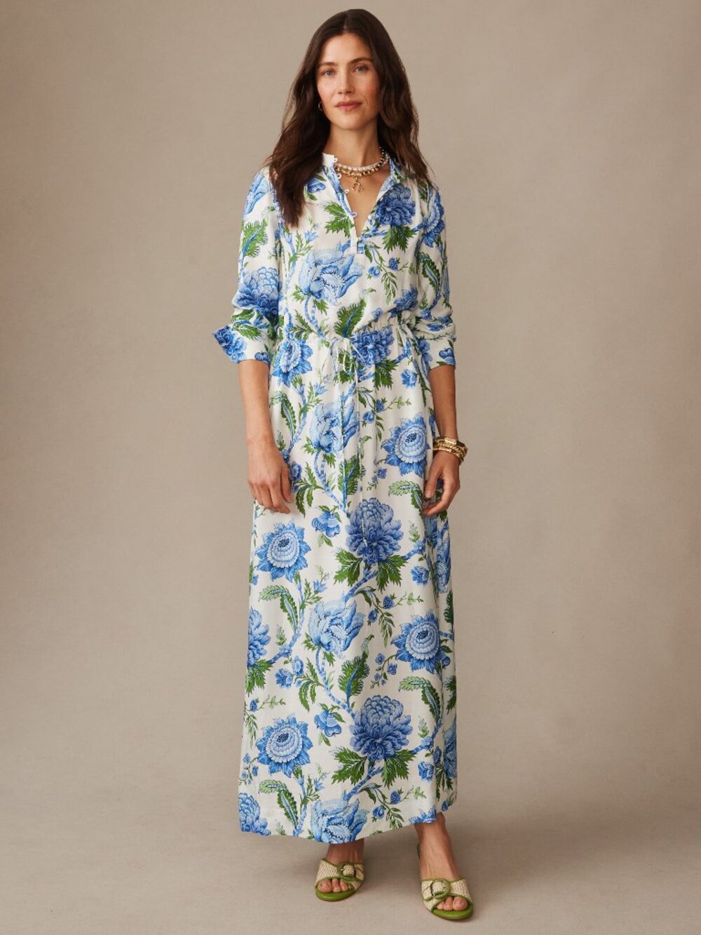 J McLaughlin Hannah Silk Blend Dress in Cerulean Gard - Off White/Blue/Green NEW